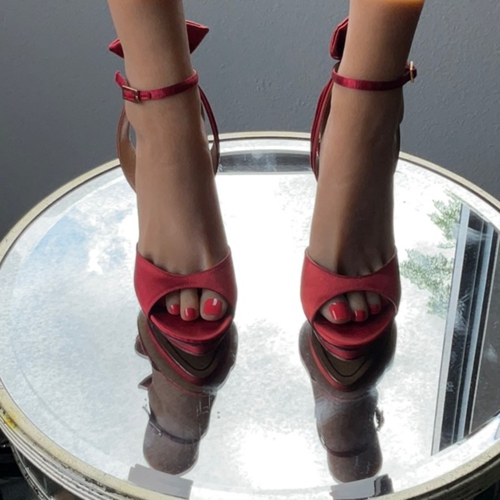 Charlotte Olympia Red Satin Heels with Ankle Strap